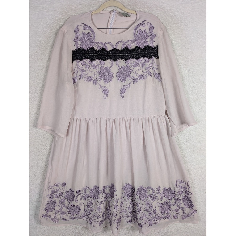 ASOS Dress Women's 14 Lavender Purple Floral Embroidered Lace Mini Fit & Flare